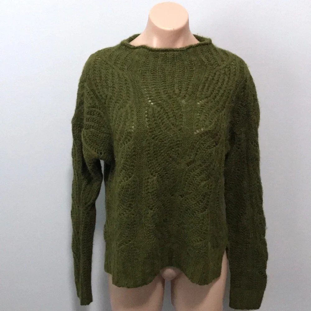 J. Crew Pointelle Cable Sweater Alpaca Moss Green